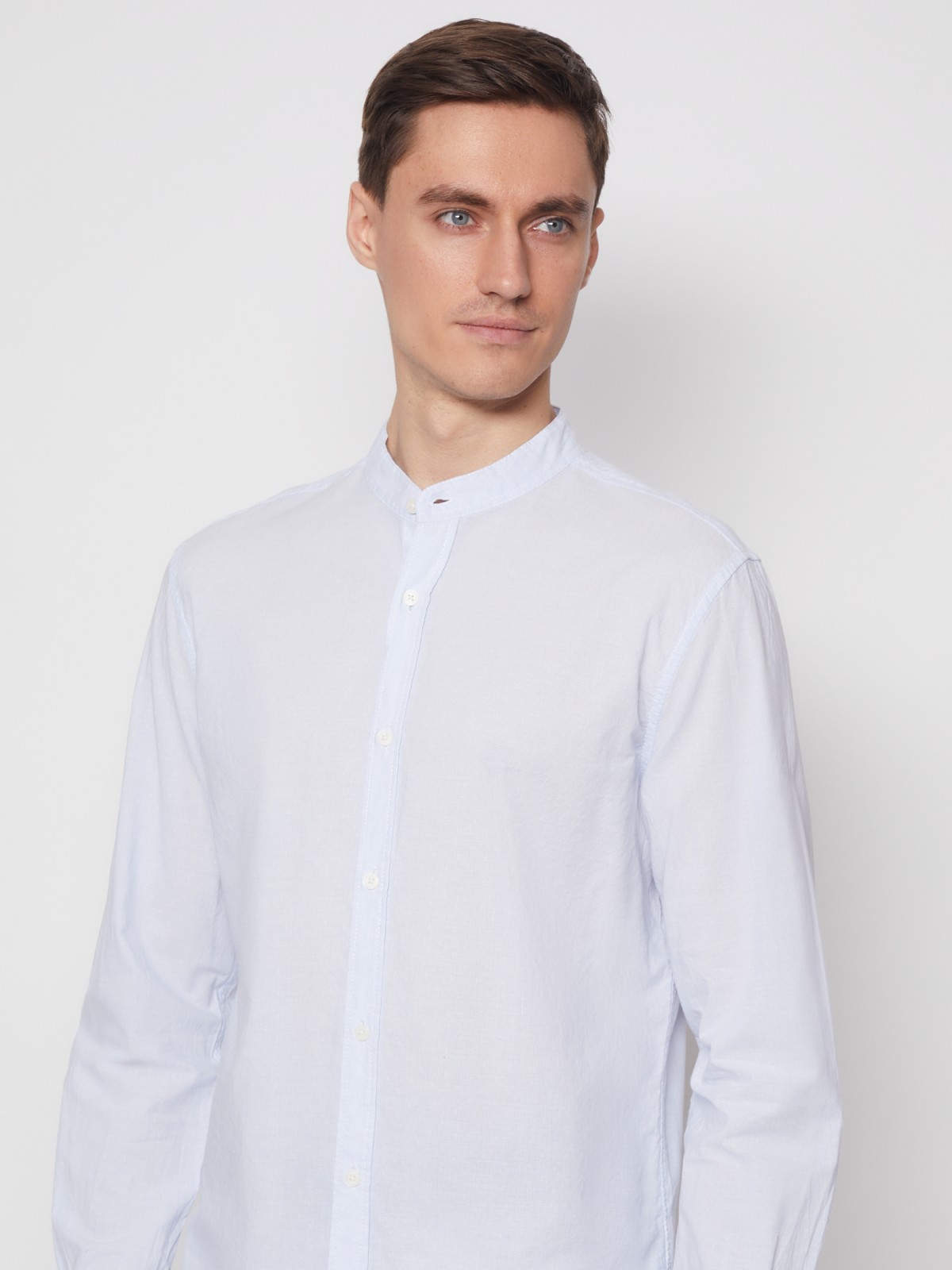 Хлопковая рубашка с длинным рукавом zolla 012232159031, цвет светло-голубой, размер S - фото 3