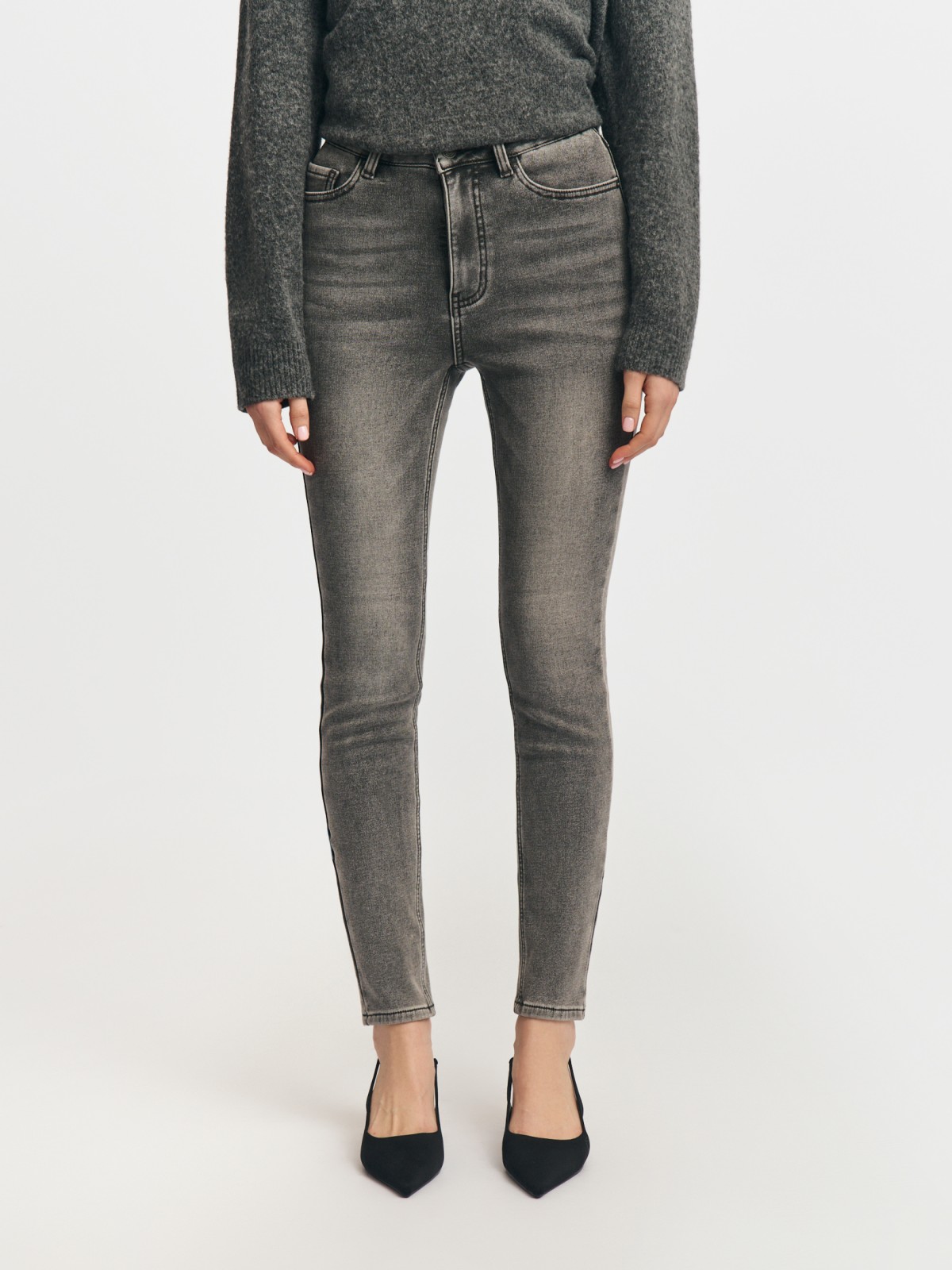 Утеплённые джинсы силуэта Skinny с ворсом