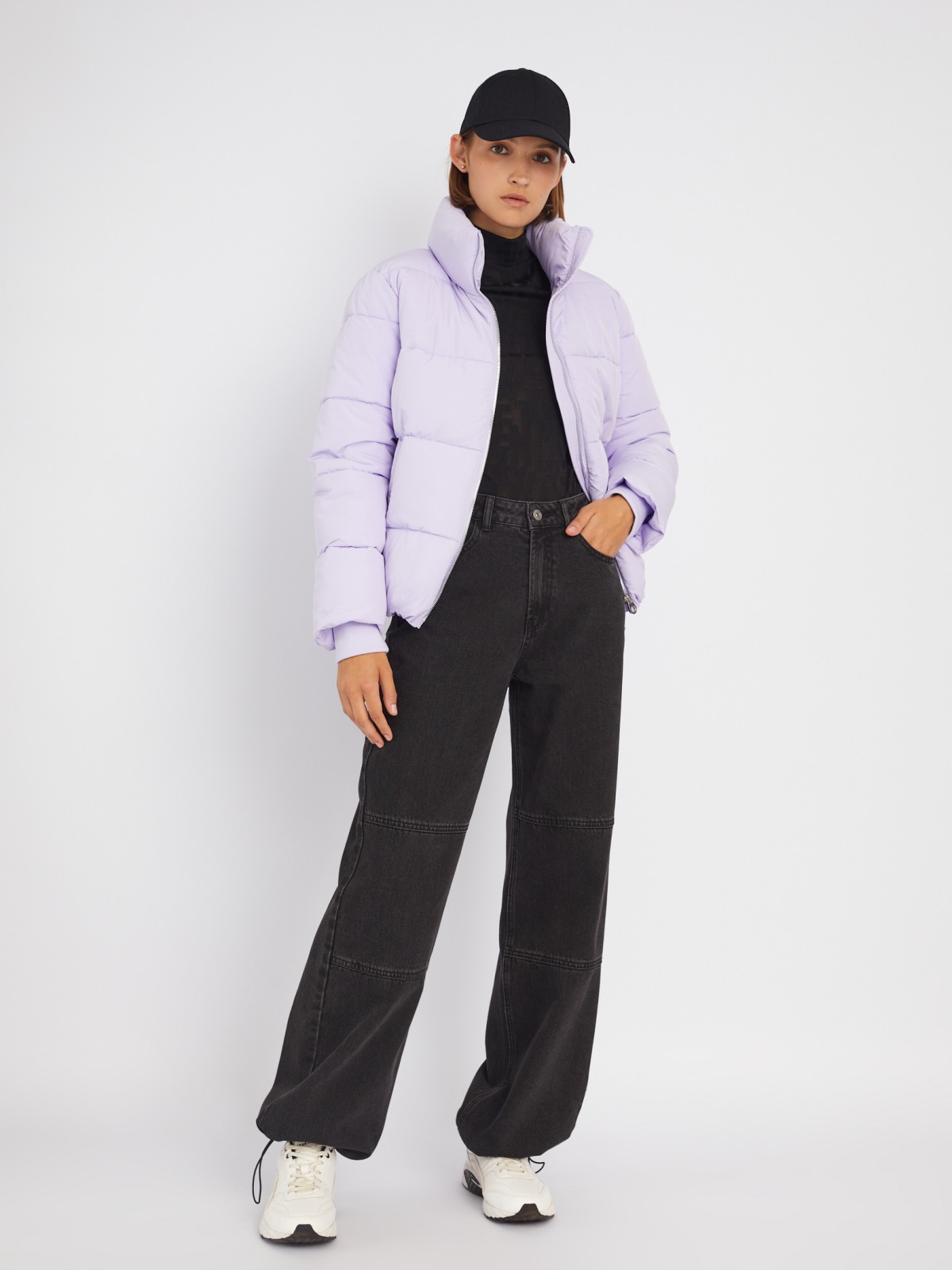 Тёплая стёганая куртка на молнии с высоким воротником zolla 023335112064, цвет лиловый, размер L - фото 2