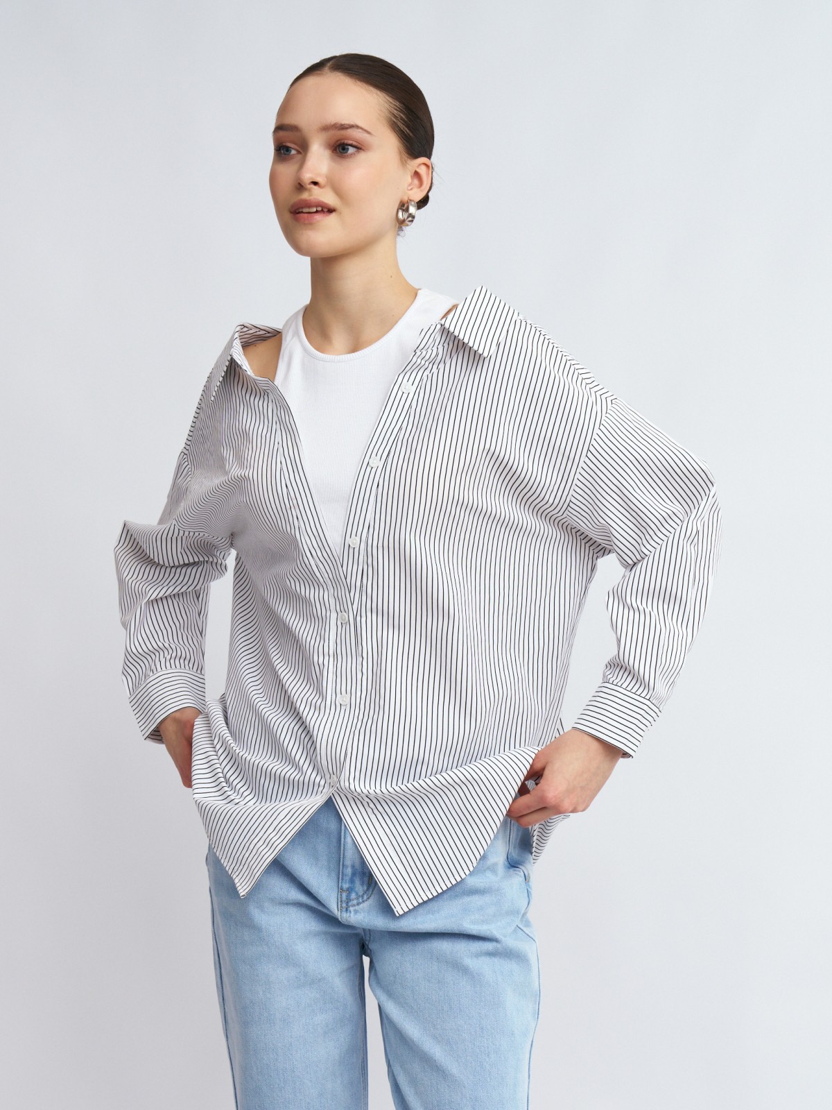 Комбинированная блузка-рубашка с вшитым топом