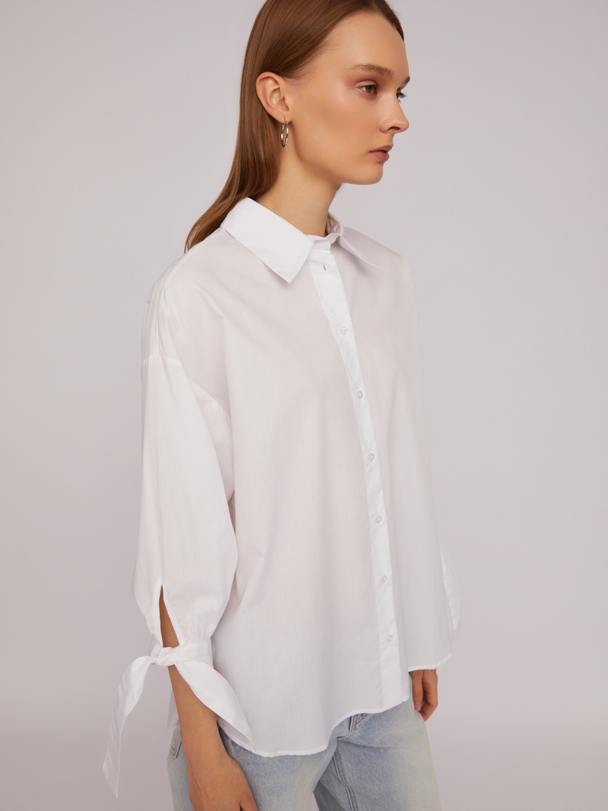 Рубашка из хлопка оверсайз силуэта с акцентными манжетами zolla 024211159033, цвет белый, размер XS - фото 4
