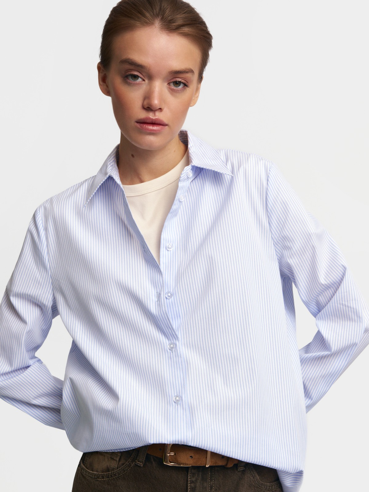 Рубашка прямого силуэта в полоску