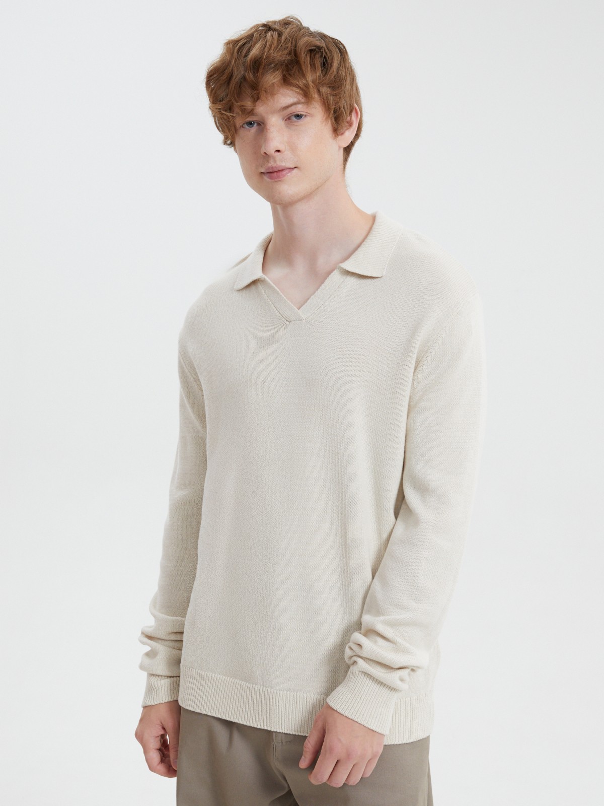 Вязаный джемпер поло с длинным рукавом