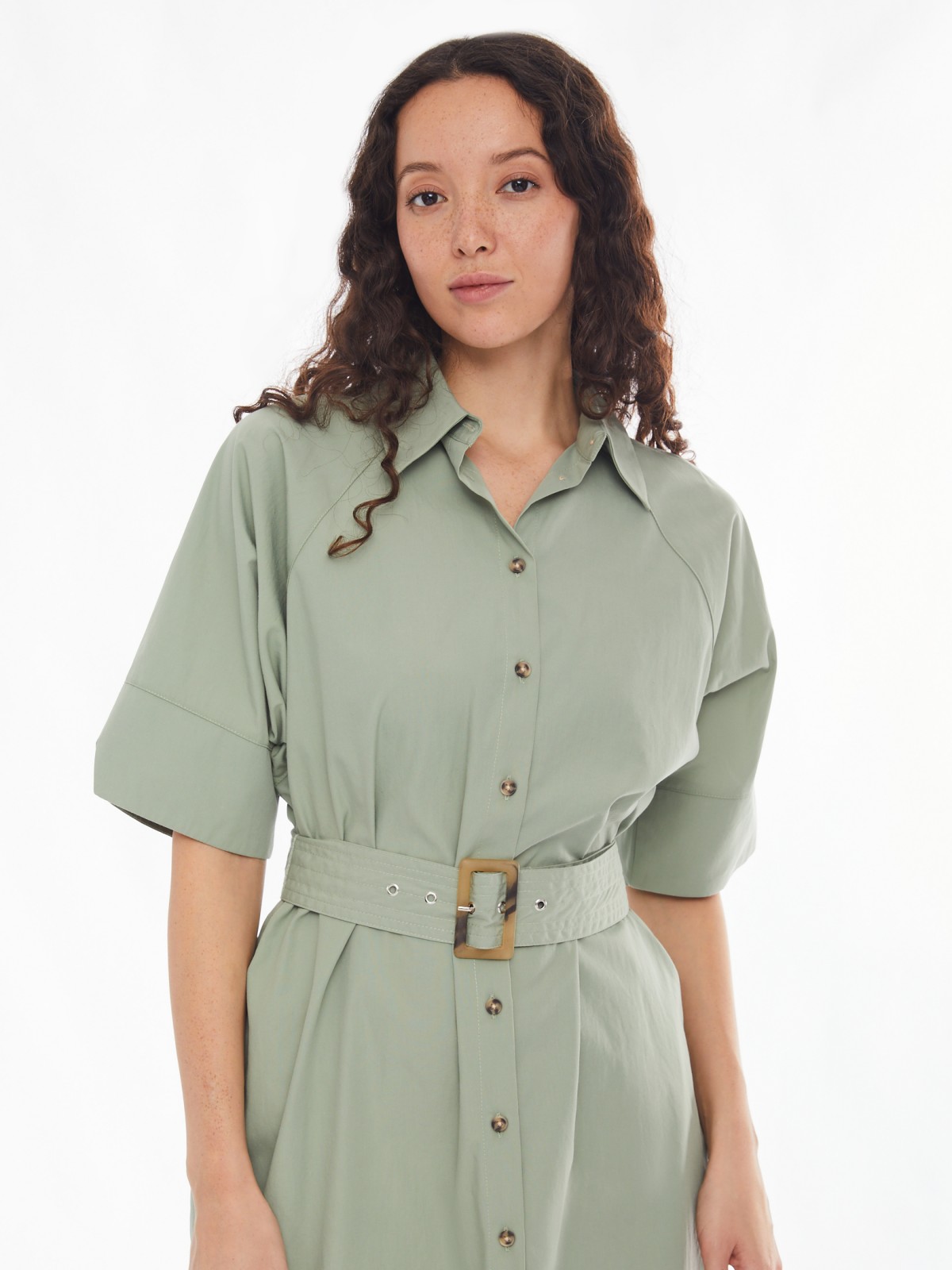 Платье-рубашка с ремнём и рукавами-реглан zolla 02413827Y111, цвет хаки, размер XS/S - фото 3