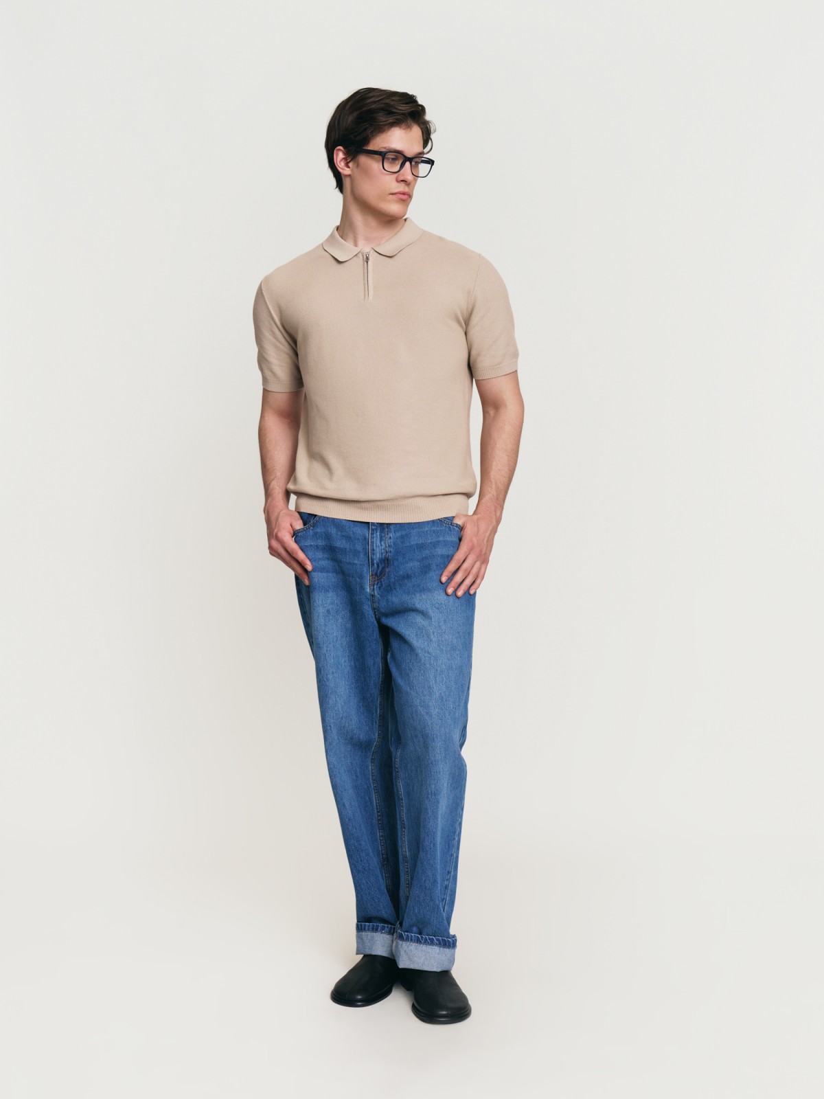 Трикотажный джемпер поло из хлопка с коротким рукавом