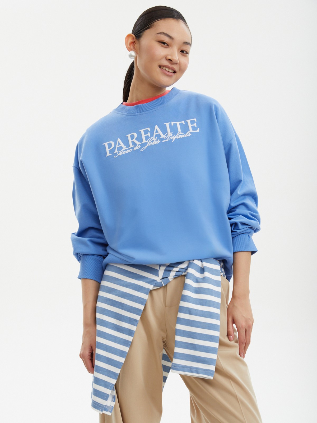 Свитшот из хлопка с принтом-надписью