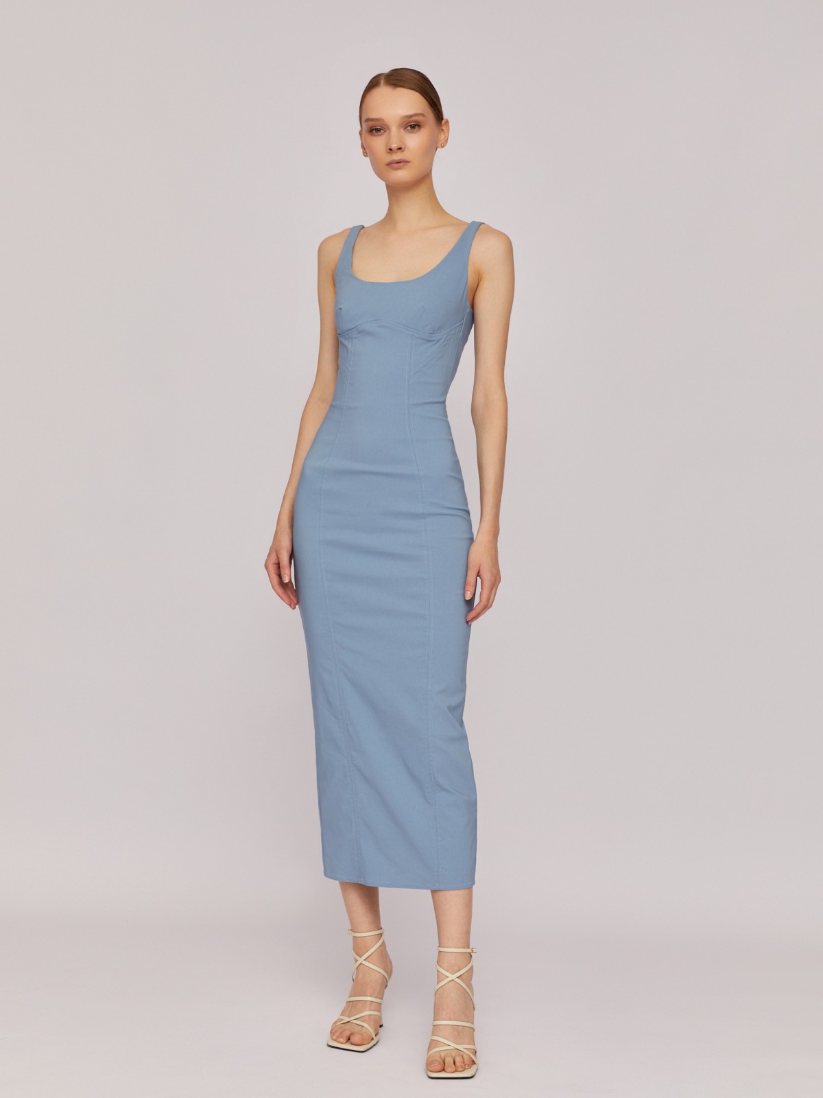 Платье-футляр без рукавов с имитацией корсета zolla 02425824Y091, цвет голубой, размер XS - фото 1