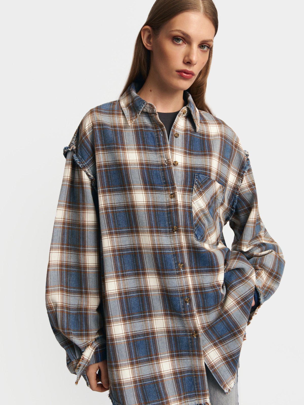 Верхняя рубашка оверсайз из фланели в клетку