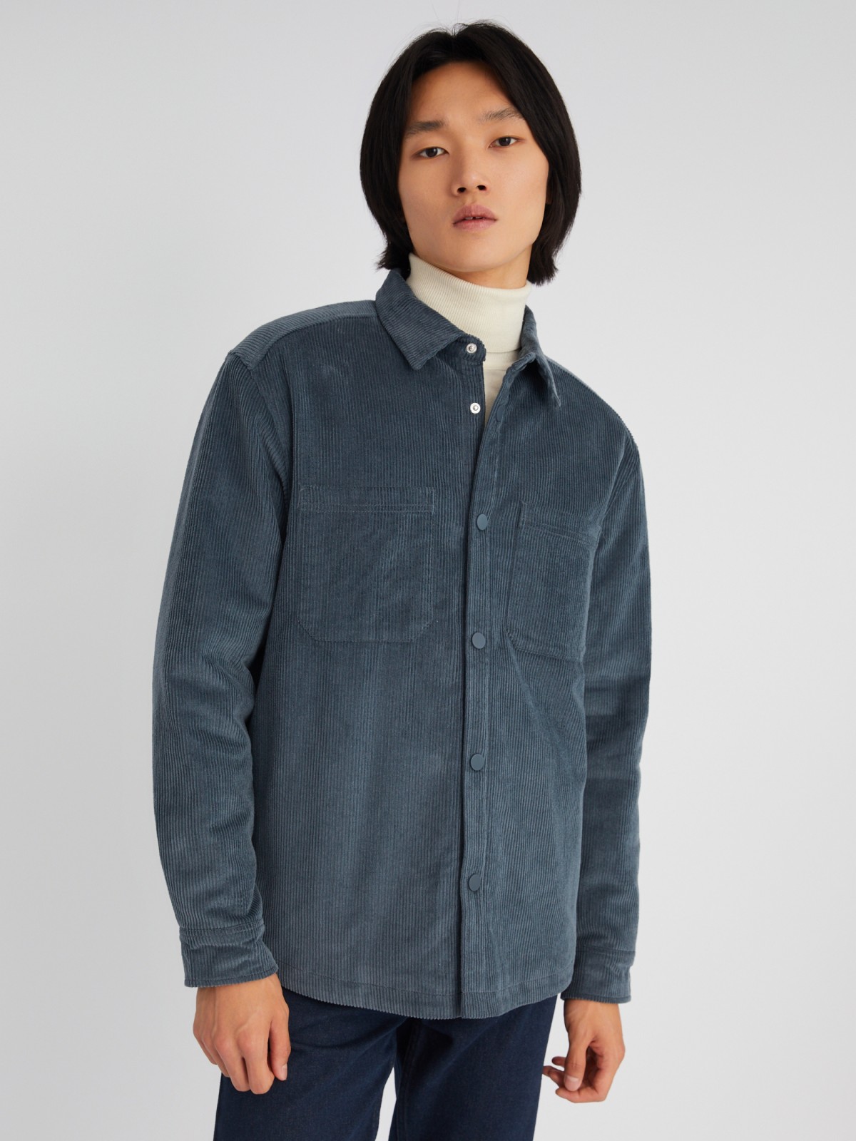 Утеплённая вельветовая куртка-рубашка на синтепоне zolla 013325159134, цвет синий, размер M - фото 3
