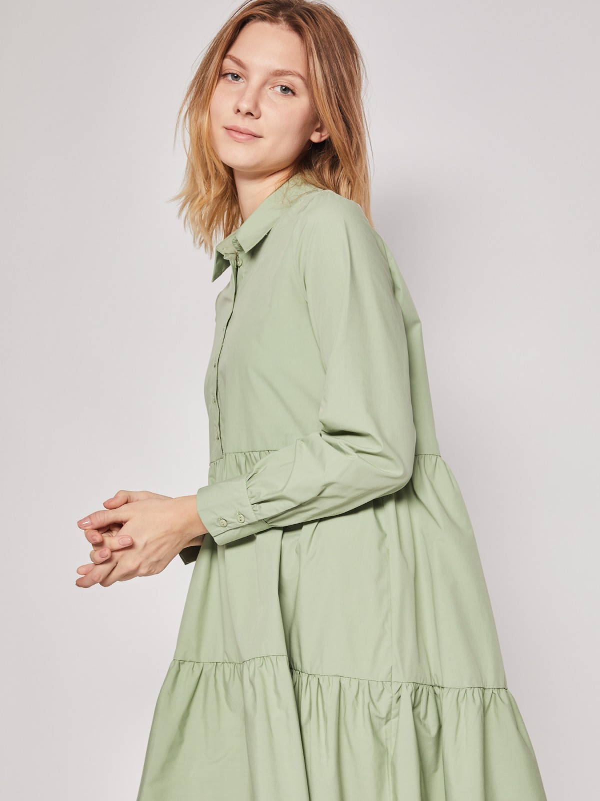 Ярусное платье-рубашка zolla 022138291223, цвет светло-зеленый, размер XS - фото 3