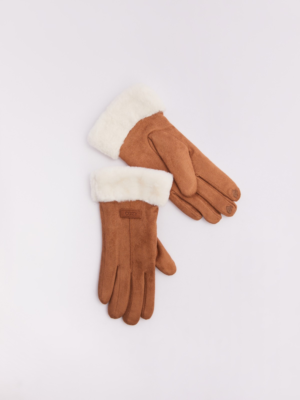 Тёплые замшевые перчатки с функцией Touch Screen zolla 023429659015, цвет бежевый, размер S