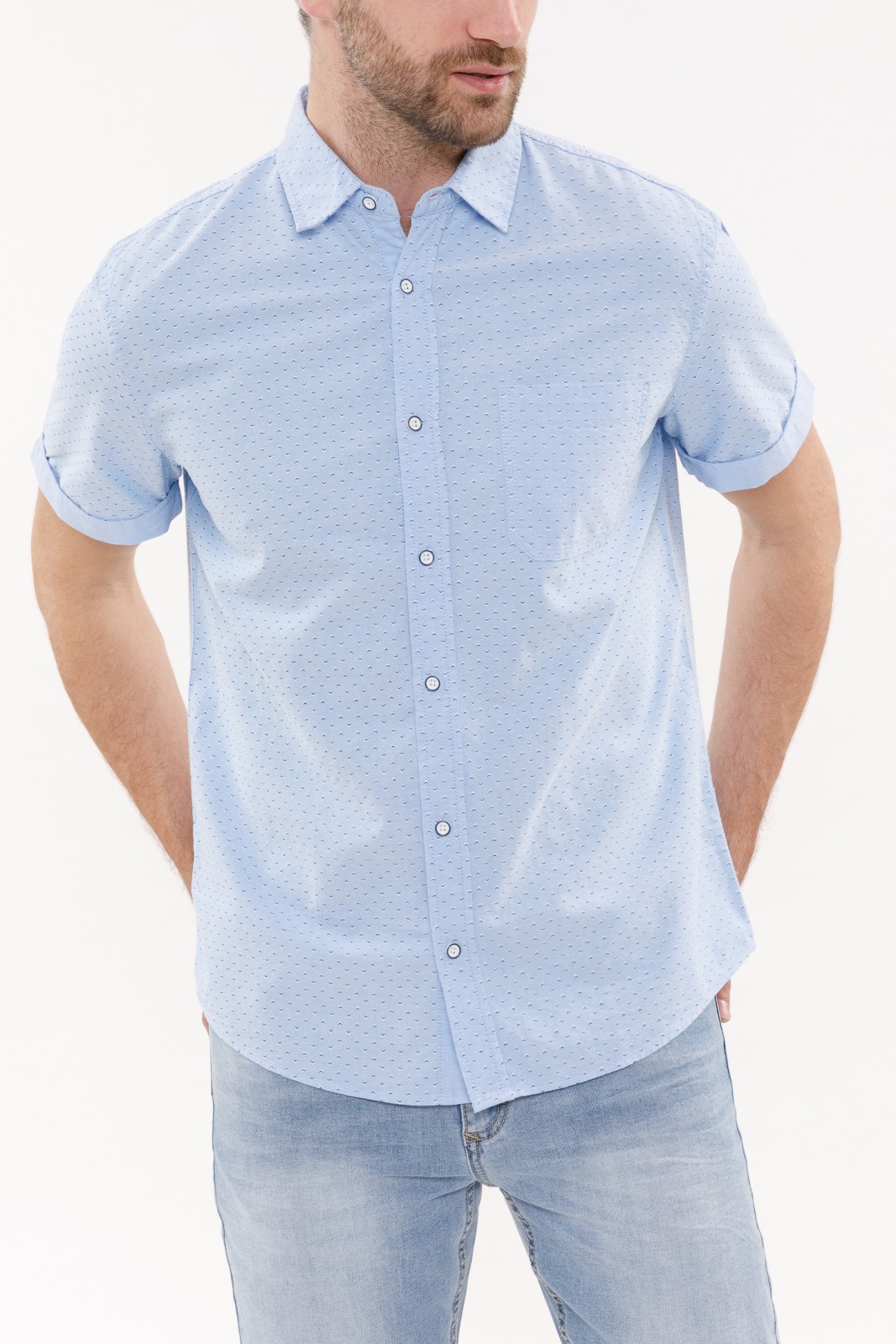 Рубашка с  короткими рукавами zolla 010232259051, цвет светло-голубой, размер S