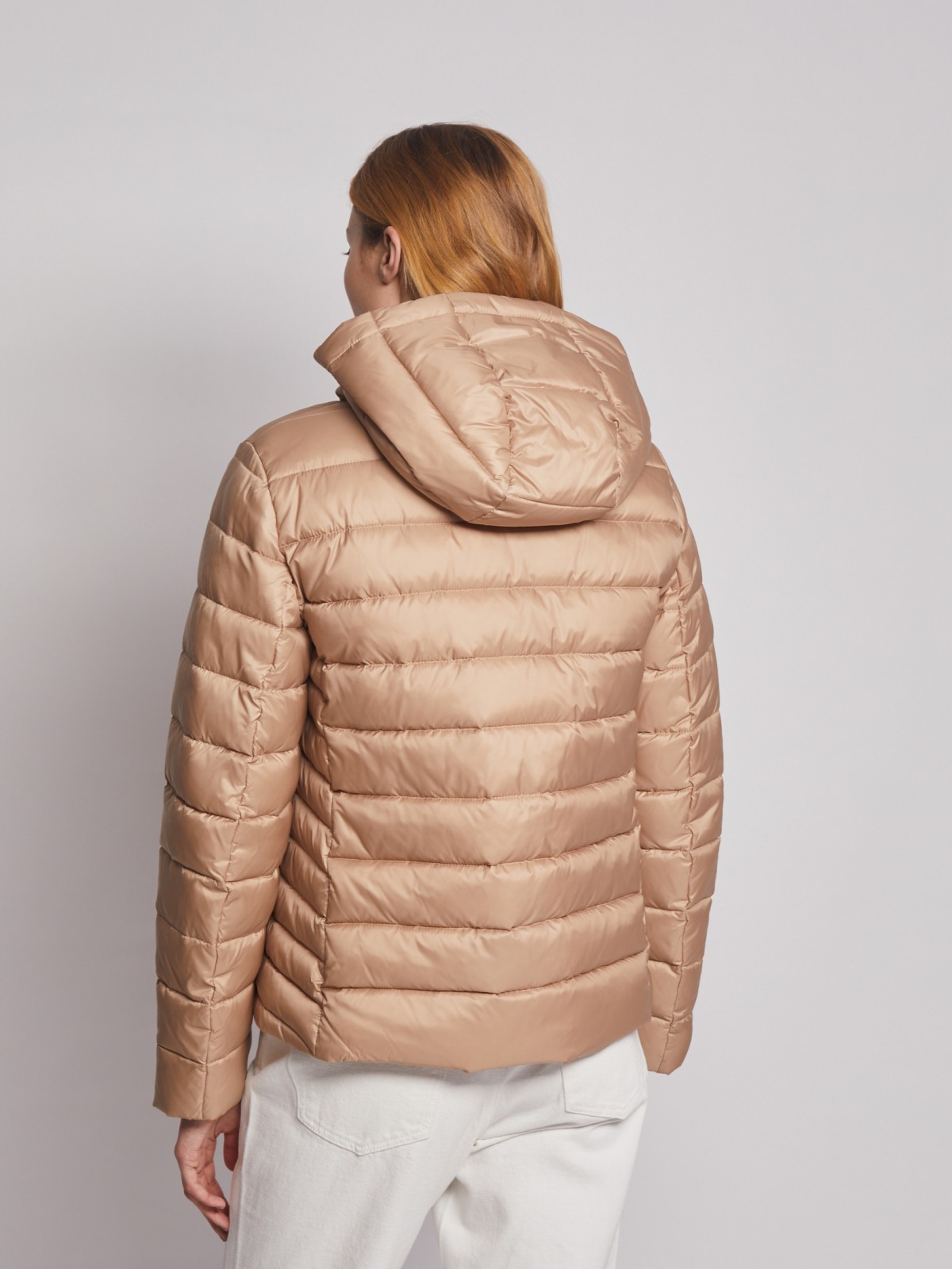 Утеплённая стёганая куртка с капюшоном zolla 023125112274, цвет бежевый, размер S - фото 5