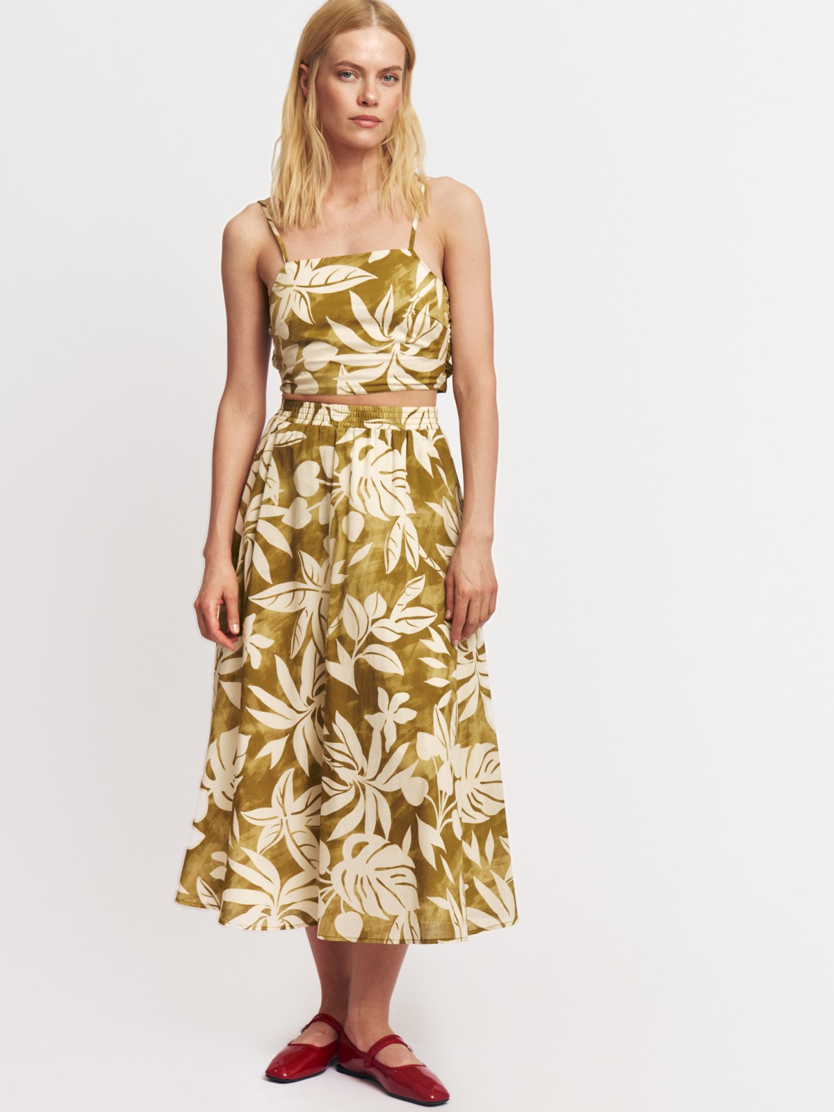 Юбка из хлопка на резинке с тропическим принтом