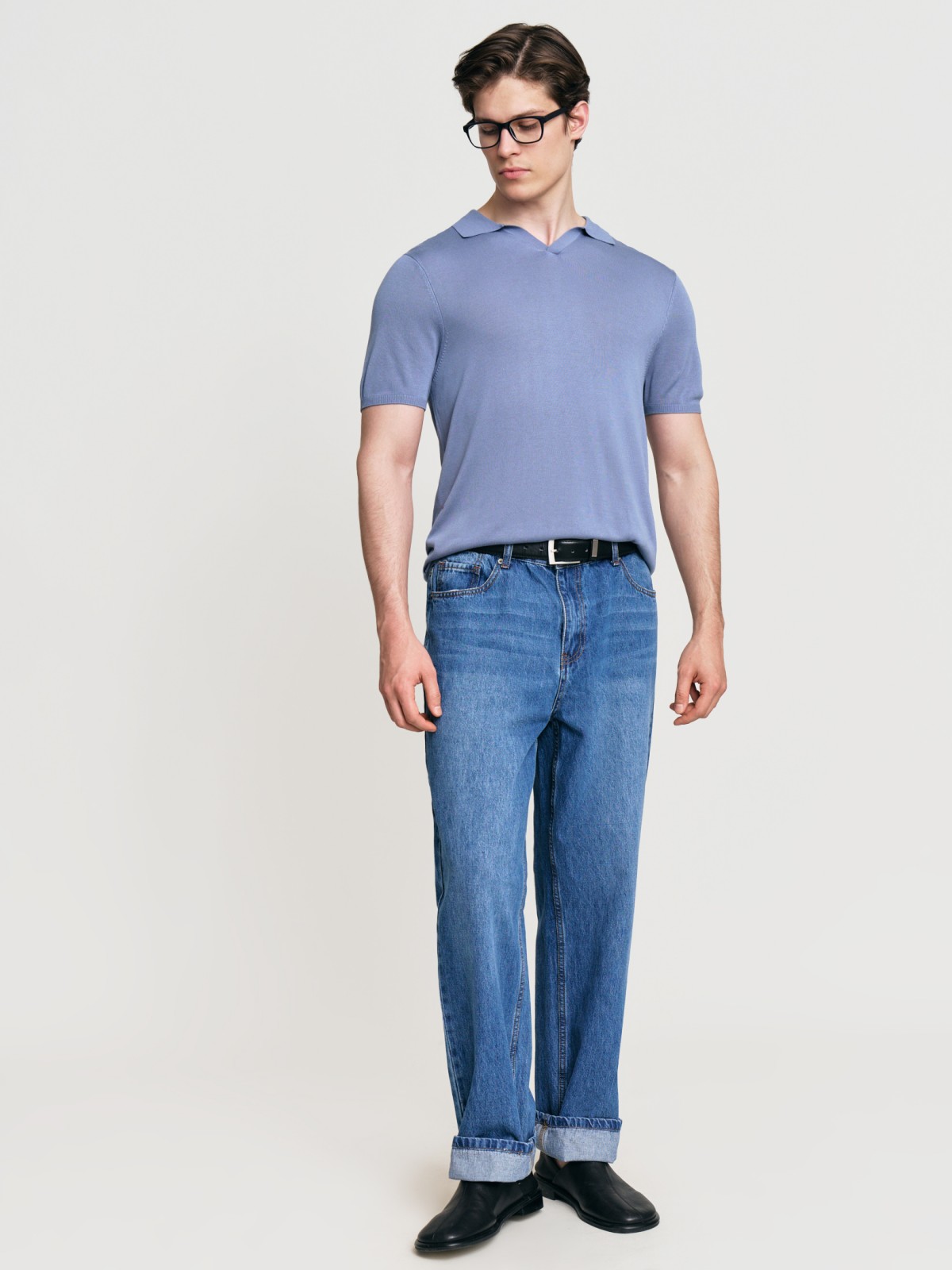 Трикотажный джемпер поло с коротким рукавом