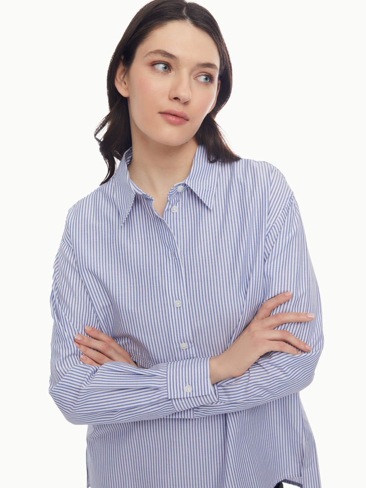 Блузка-рубашка в спортивном стиле с узором в полоску zolla 024131159053, цвет светло-голубой, размер XS - фото 1
