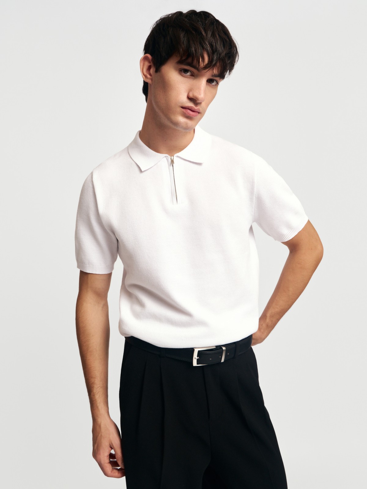 Трикотажный джемпер поло из хлопка с коротким рукавом