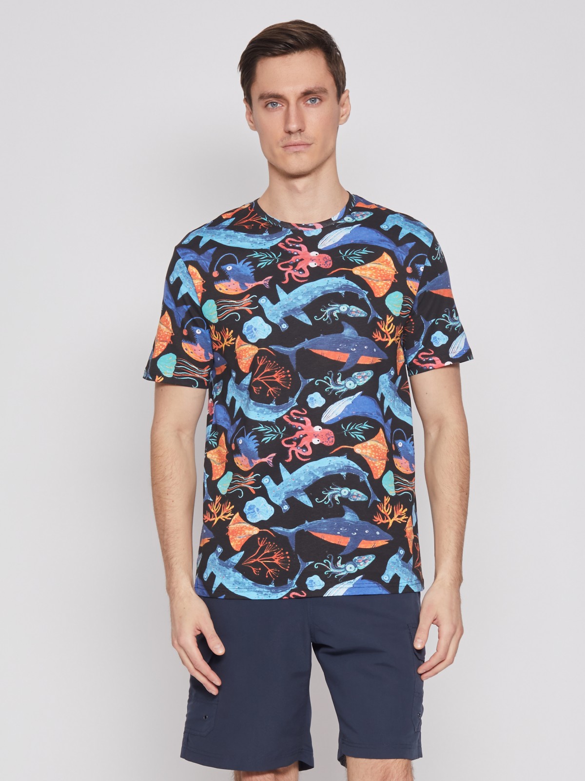 Принтованная футболка из хлопка с коротким рукавом