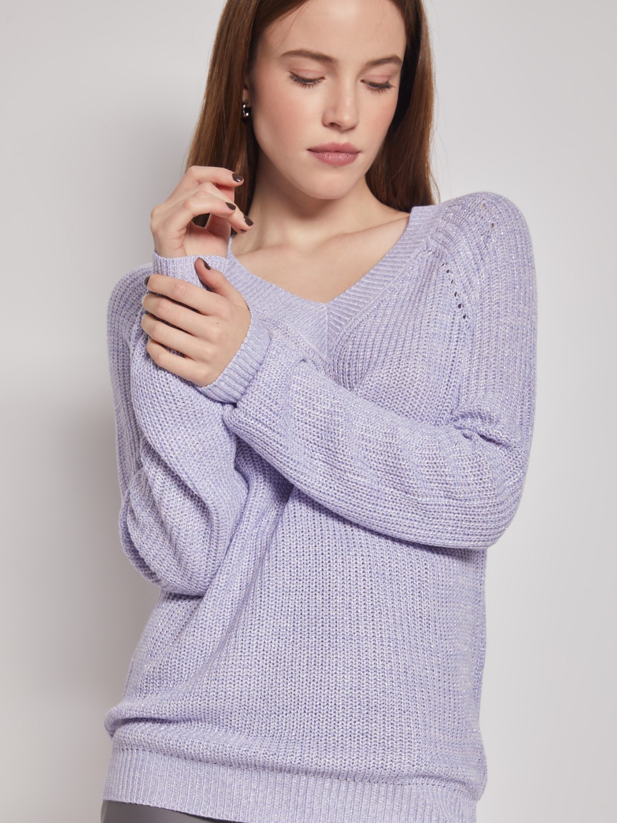 Пуловер фактурной вязки с люрексом