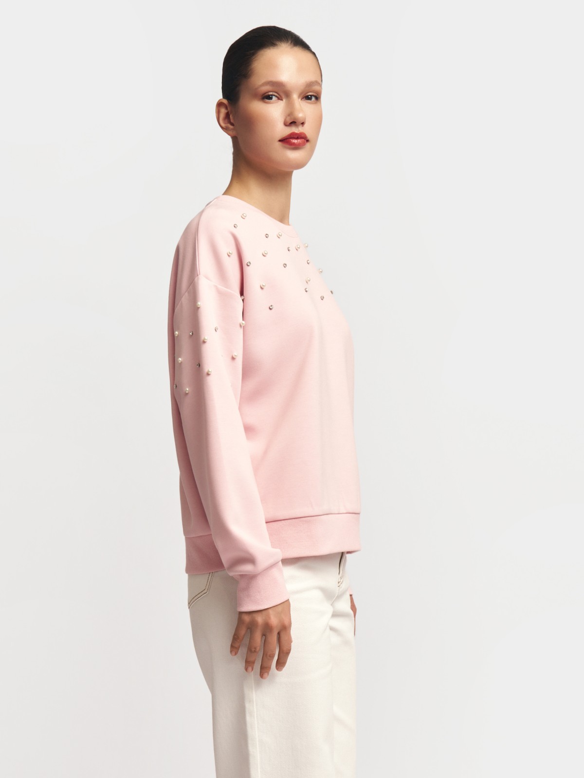 Свитшот расслабленного фасона со стразами