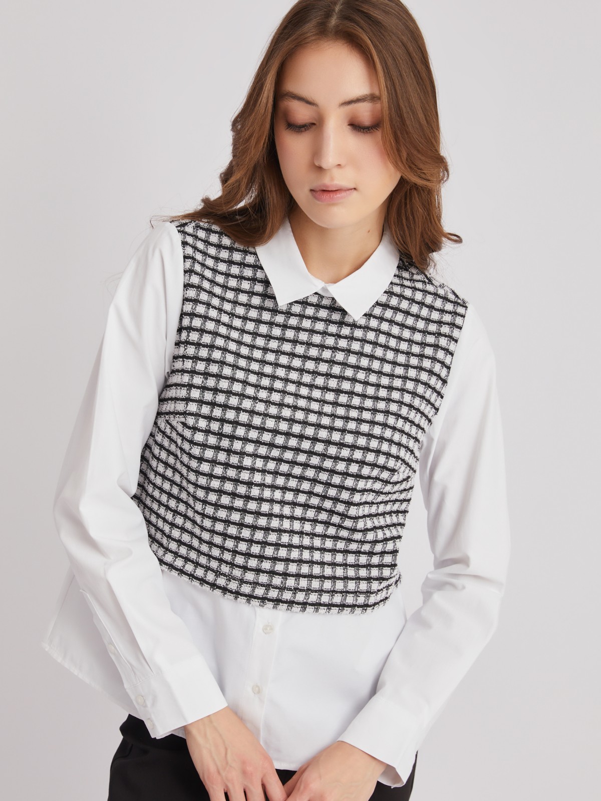 Комбинированная блузка с имитацией жилетки