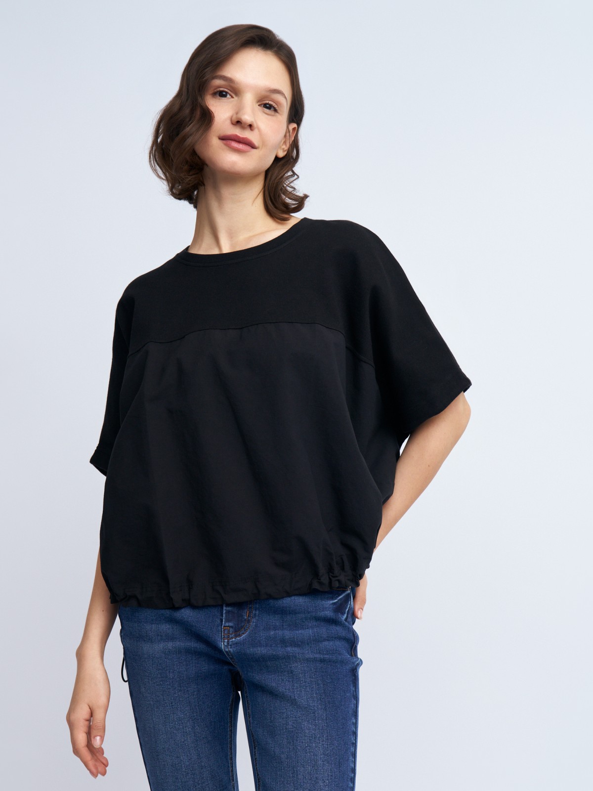 Комбинированная блузка-футболка на кулиске