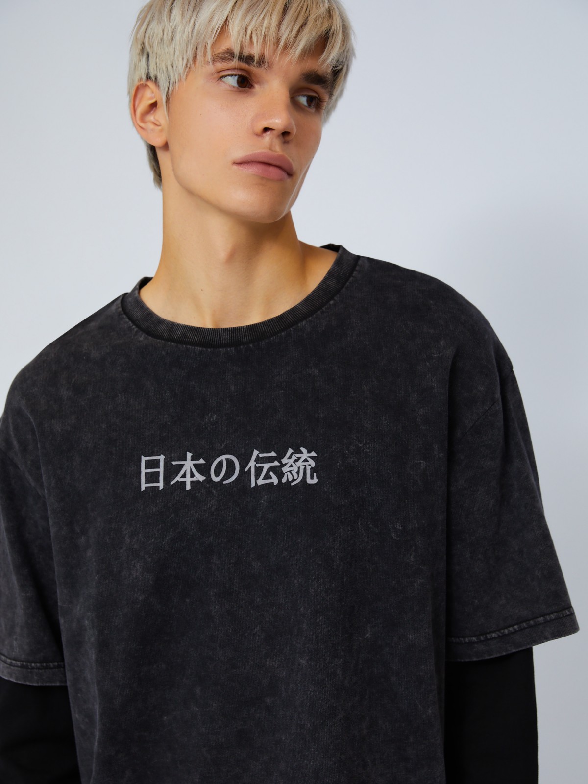 Лонгслив из хлопка с имитацией футболки