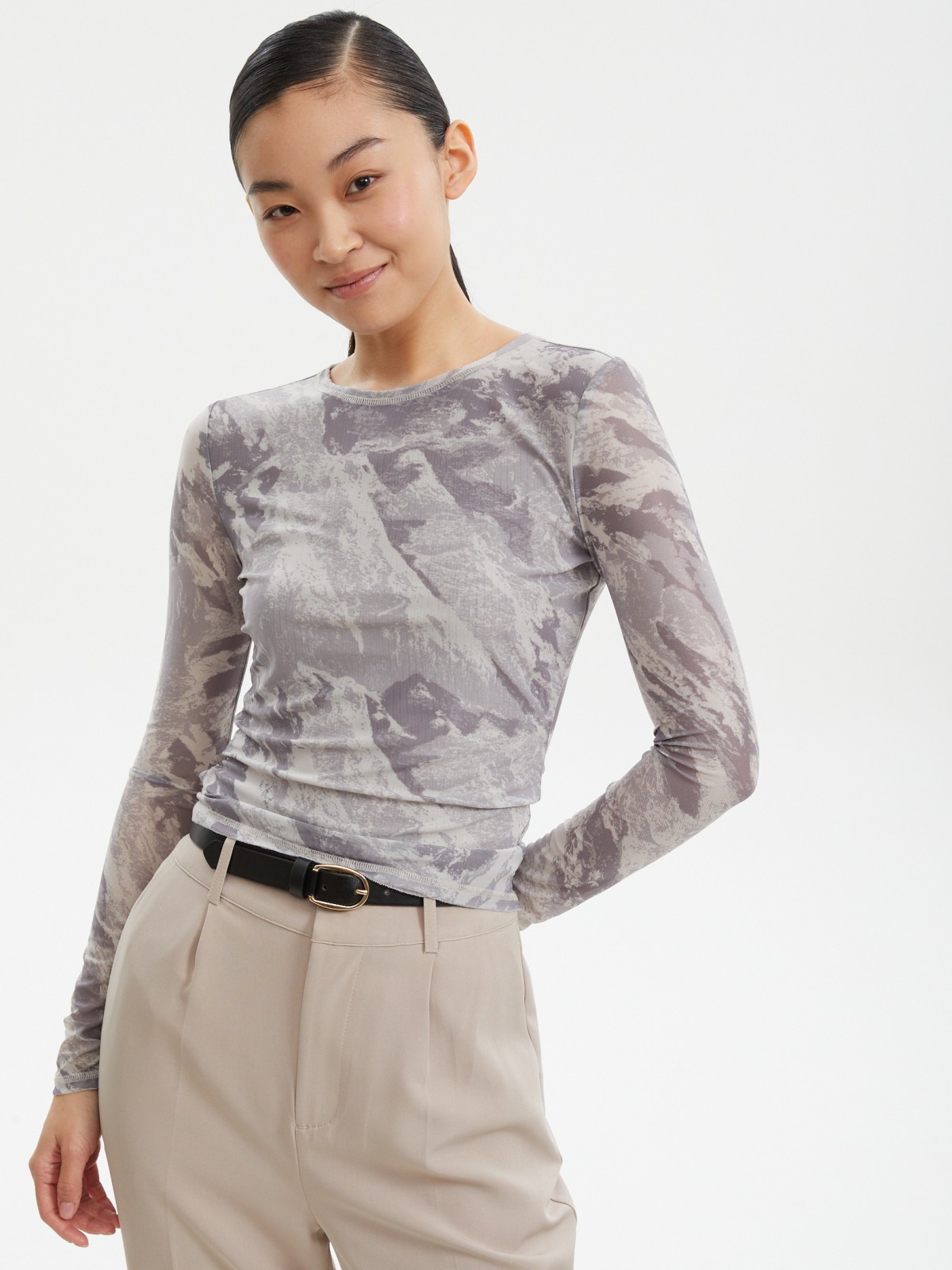 Лонгслив из сетки с принтом