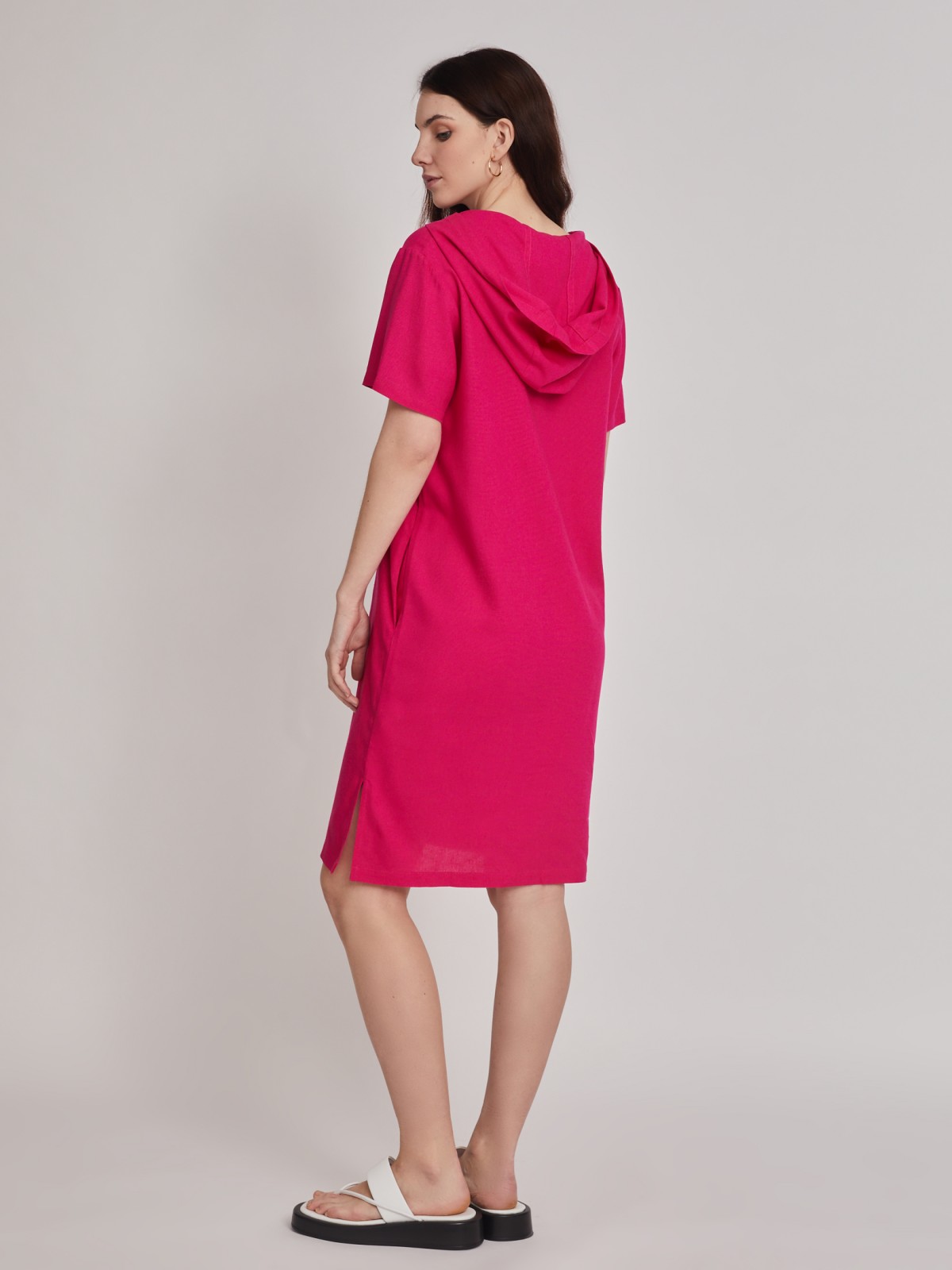 Платье-футболка из льна с капюшоном zolla 223238262101, цвет фуксия, размер XS - фото 6