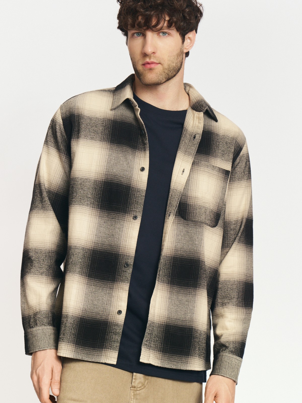 Рубашка из хлопка с длинным рукавом и узором в клетку