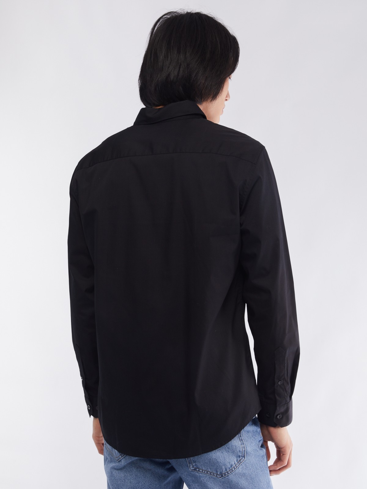 Офисная рубашка прямого силуэта с карманом zolla 014112162112, цвет черный, размер S - фото 6