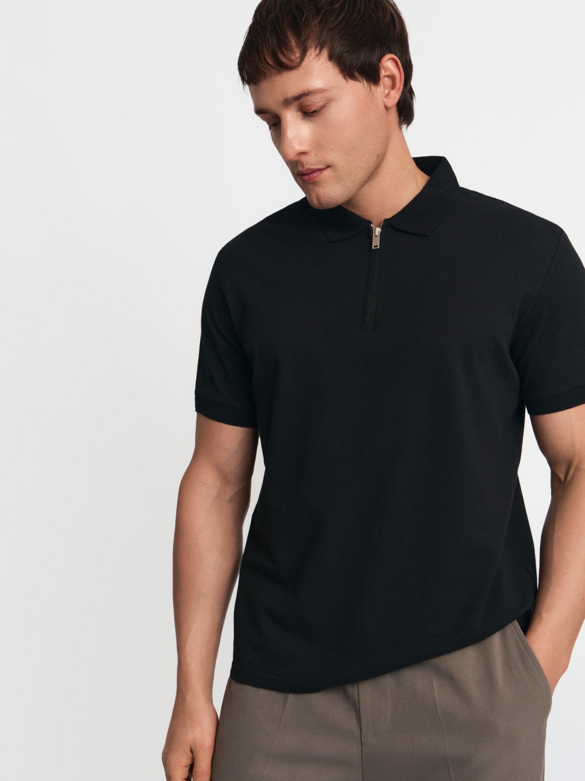 Футболка поло из хлопка на молнии