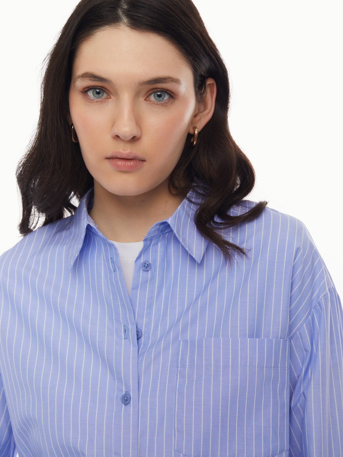 Рубашка укороченного силуэта с узором в полоску zolla 024131159163, цвет светло-голубой, размер XS - фото 5