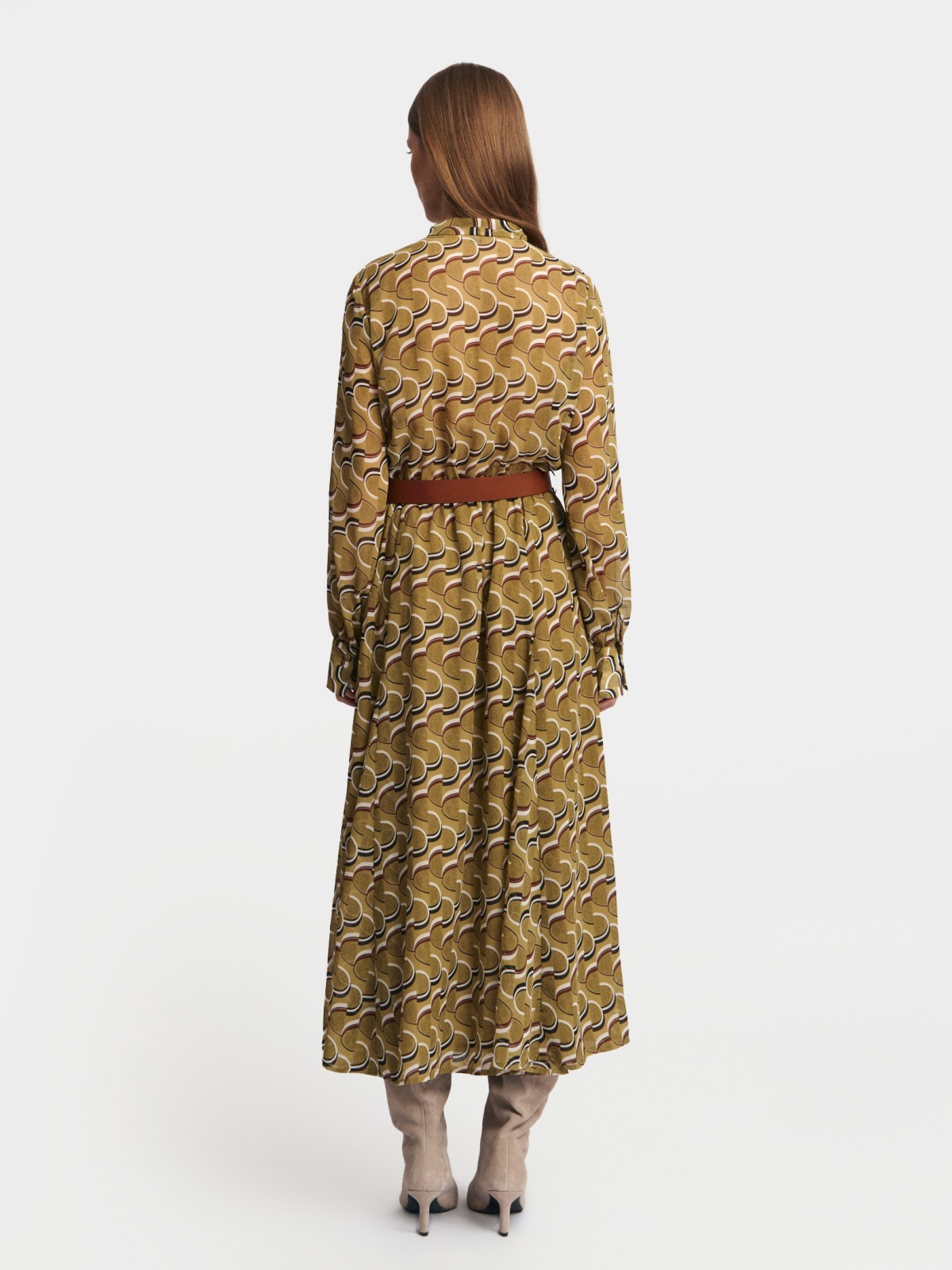 Платье миди из шифона с бантом и ремнём