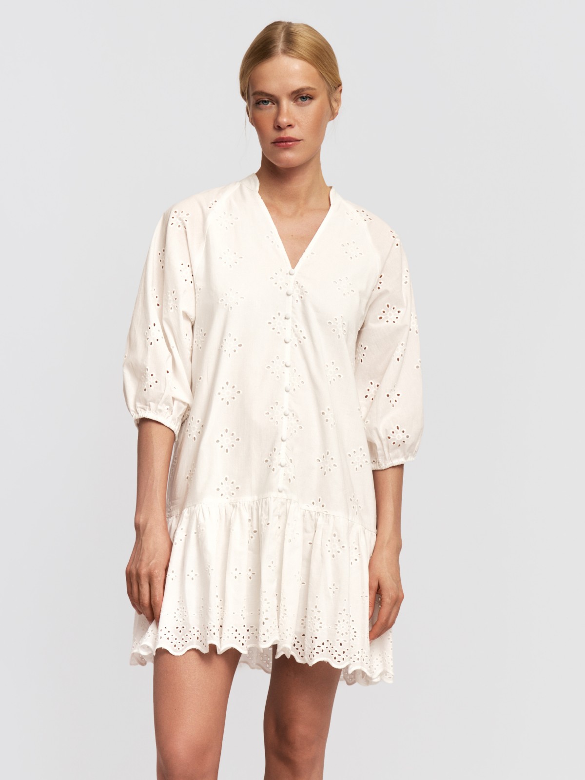 Платье из хлопка на резинке с вышивкой ришелье