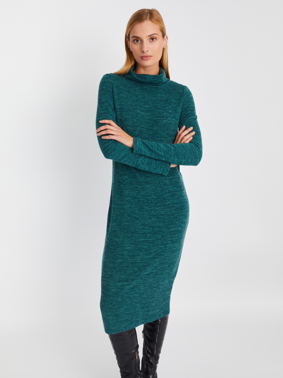 Трикотажное платье-свитер длины миди с высоким горлом zolla 02334819F062, цвет мятный, размер XS