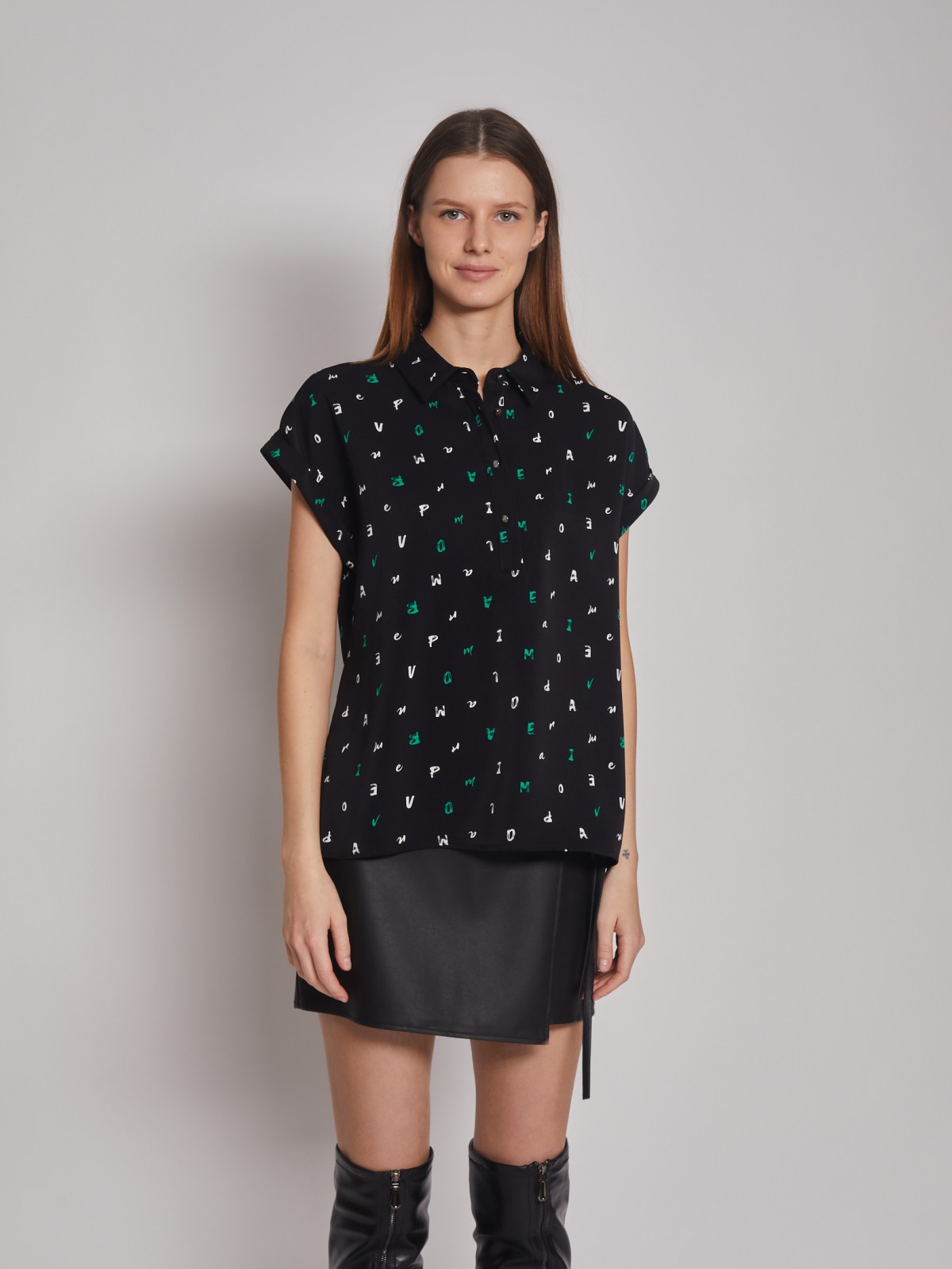 Блузка с короткими рукавами zolla 22313128Y042, цвет черный, размер XS - фото 6