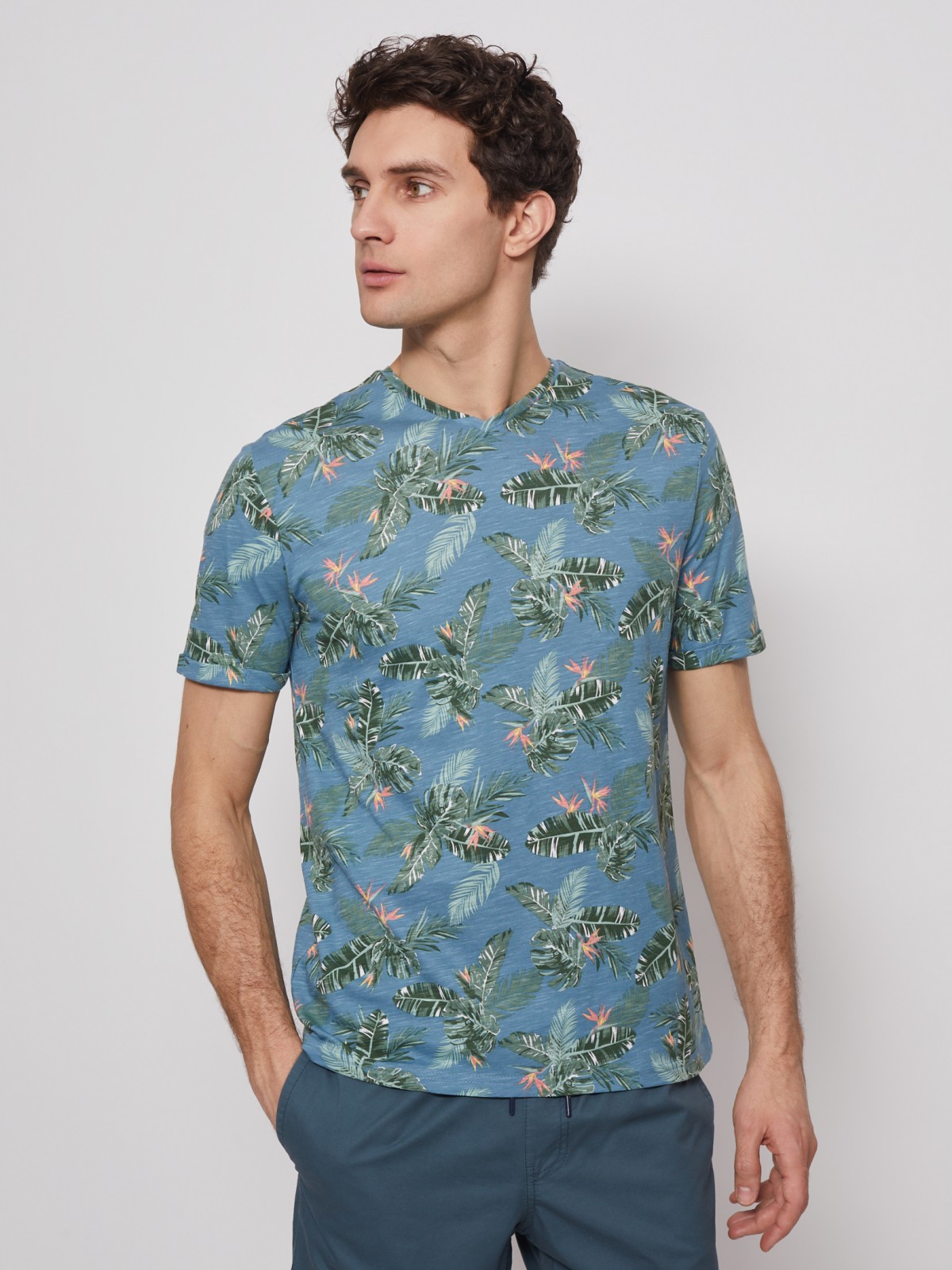 Футболка из хлопка с тропическим принтом