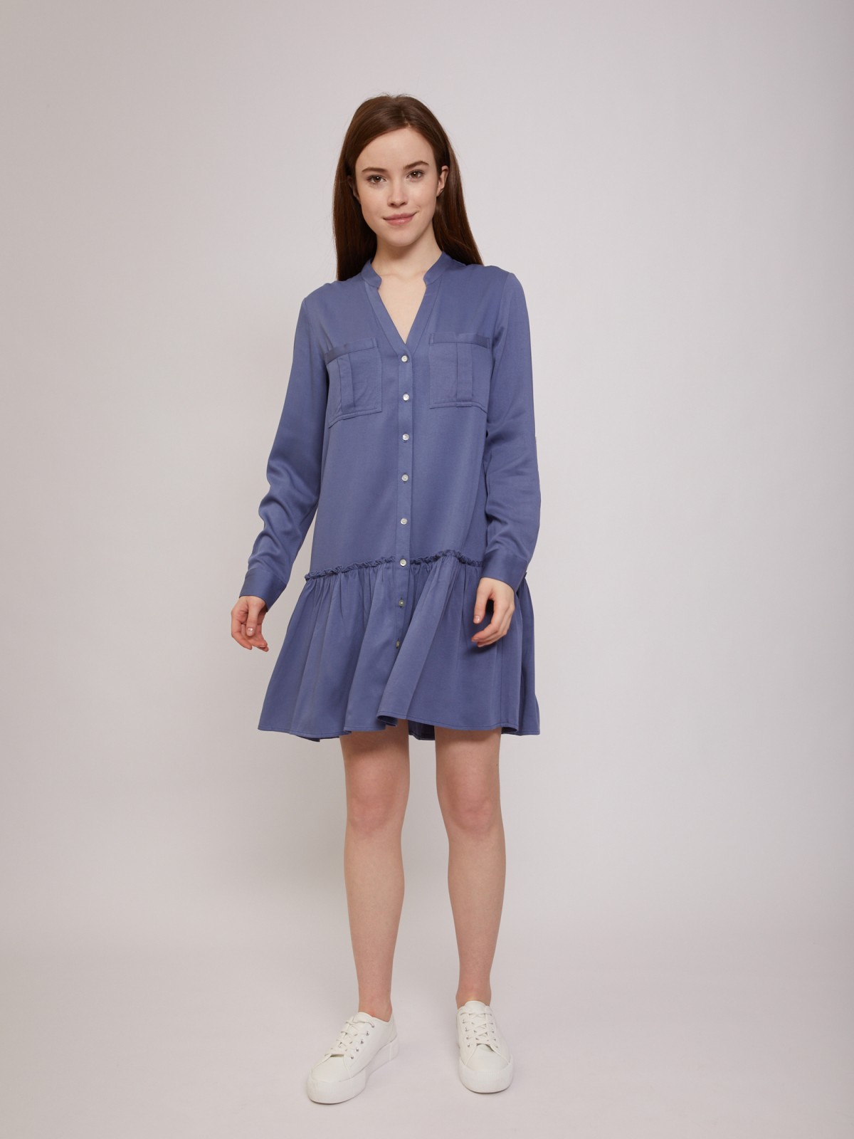 Платье-рубашка zolla 021218259053, цвет голубой, размер XS