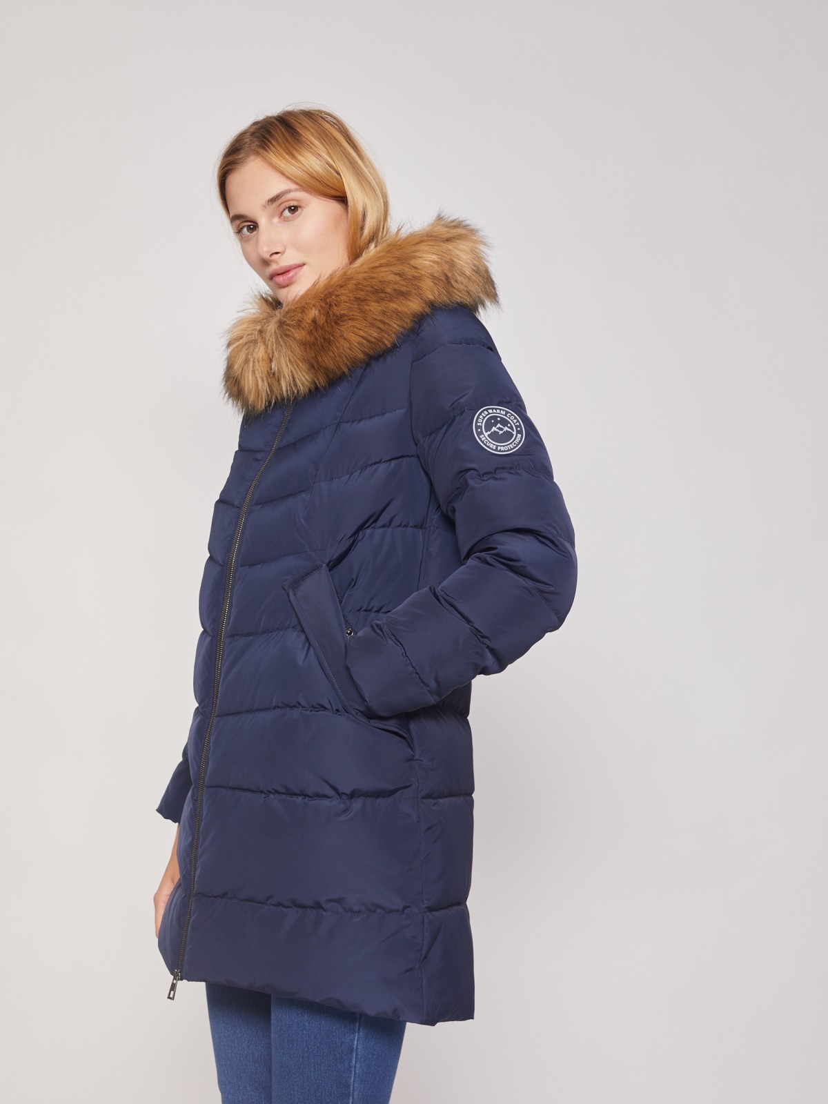 Тёплое зимнее пальто zolla 020425212074, цвет синий, размер XS - фото 3