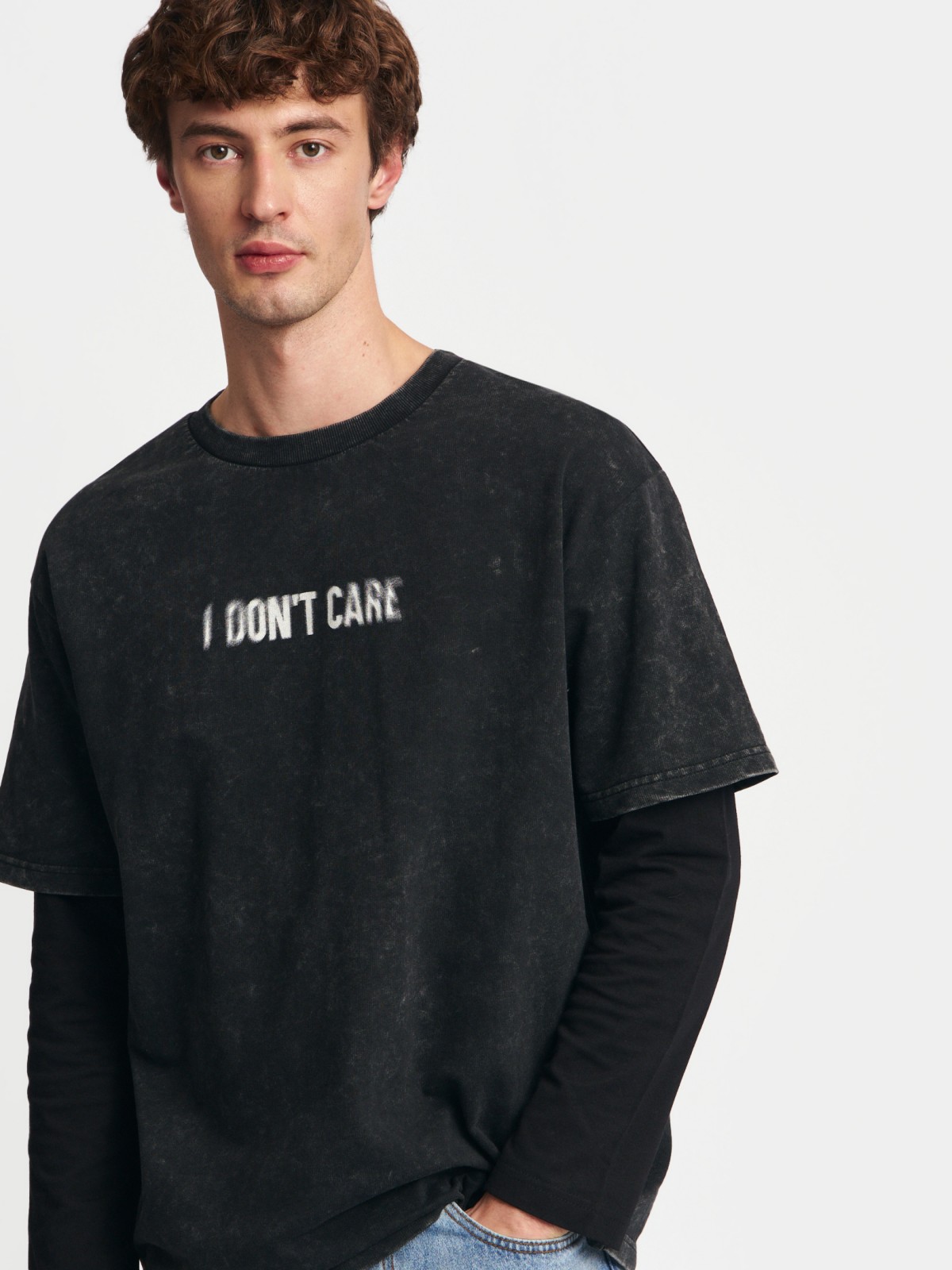 Лонгслив из хлопка с имитацией футболки