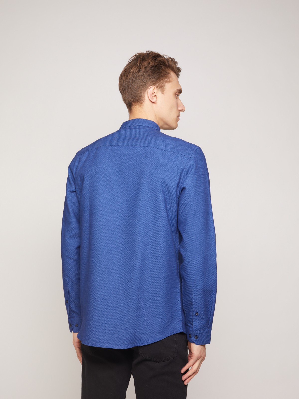 Рубашка с воротником-стойкой zolla 011322159053, цвет голубой, размер S - фото 6
