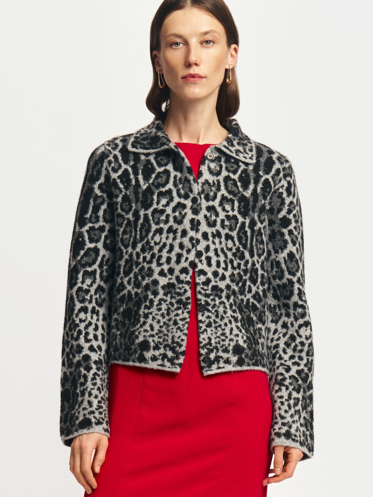 Трикотажный кардиган-жакет леопардовый