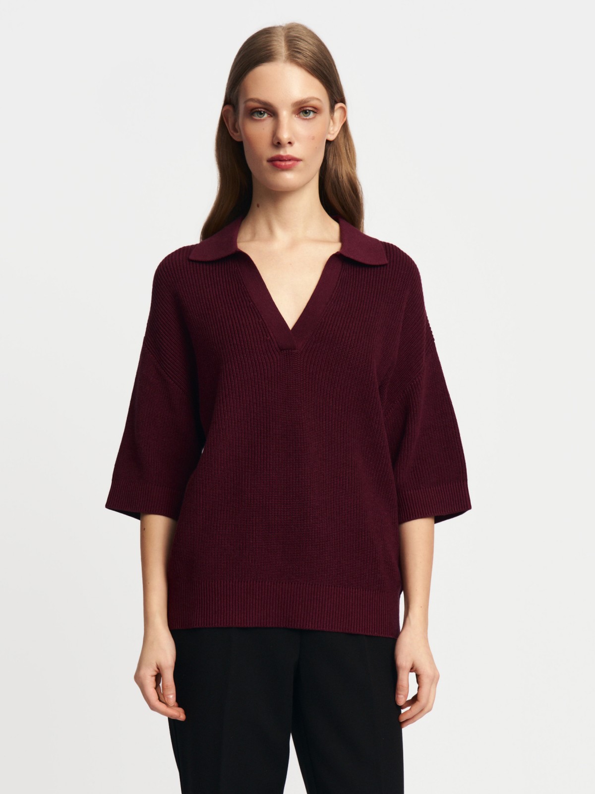 Трикотажный джемпер поло с коротким рукавом