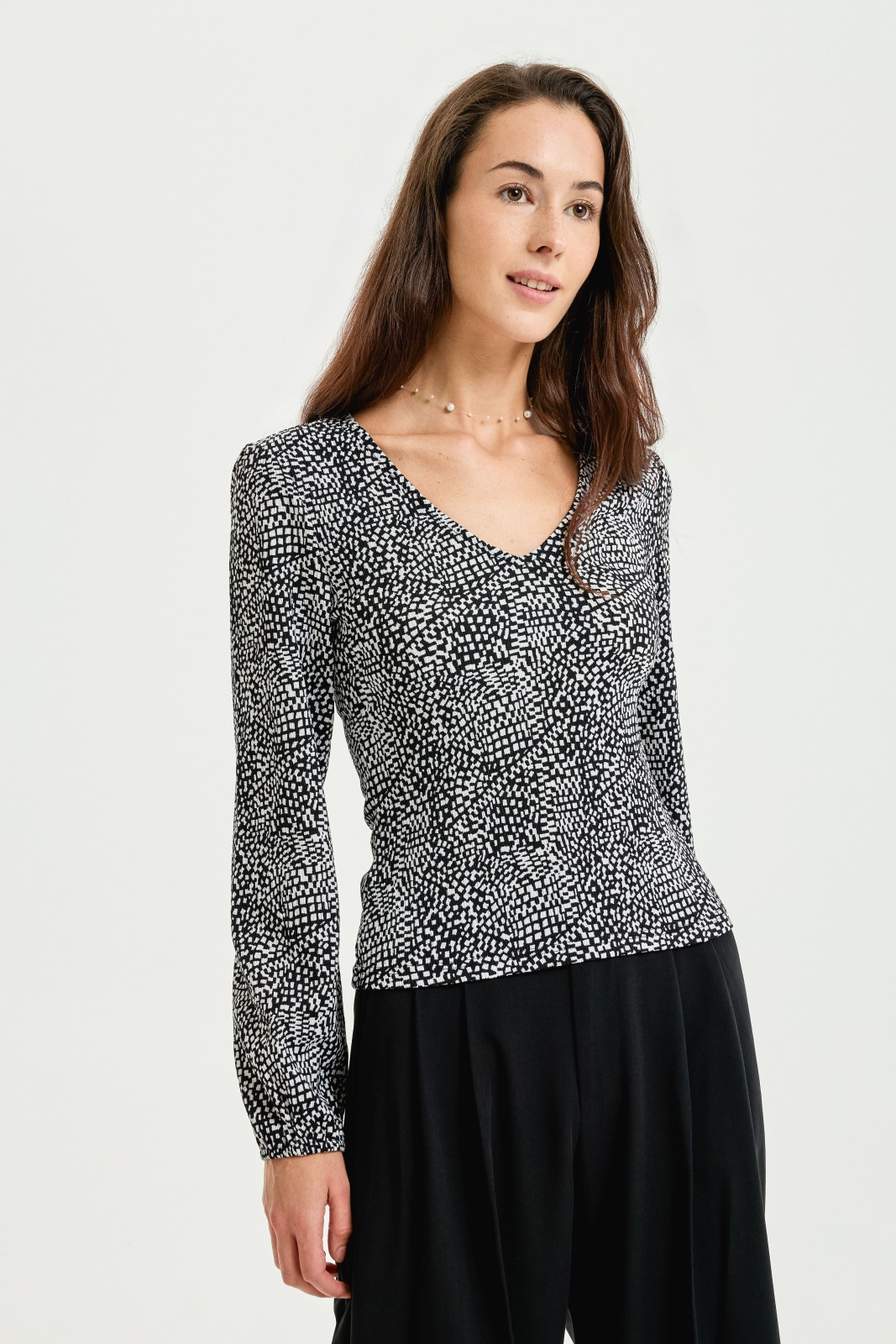 Блузка с длинным рукавом и принтом