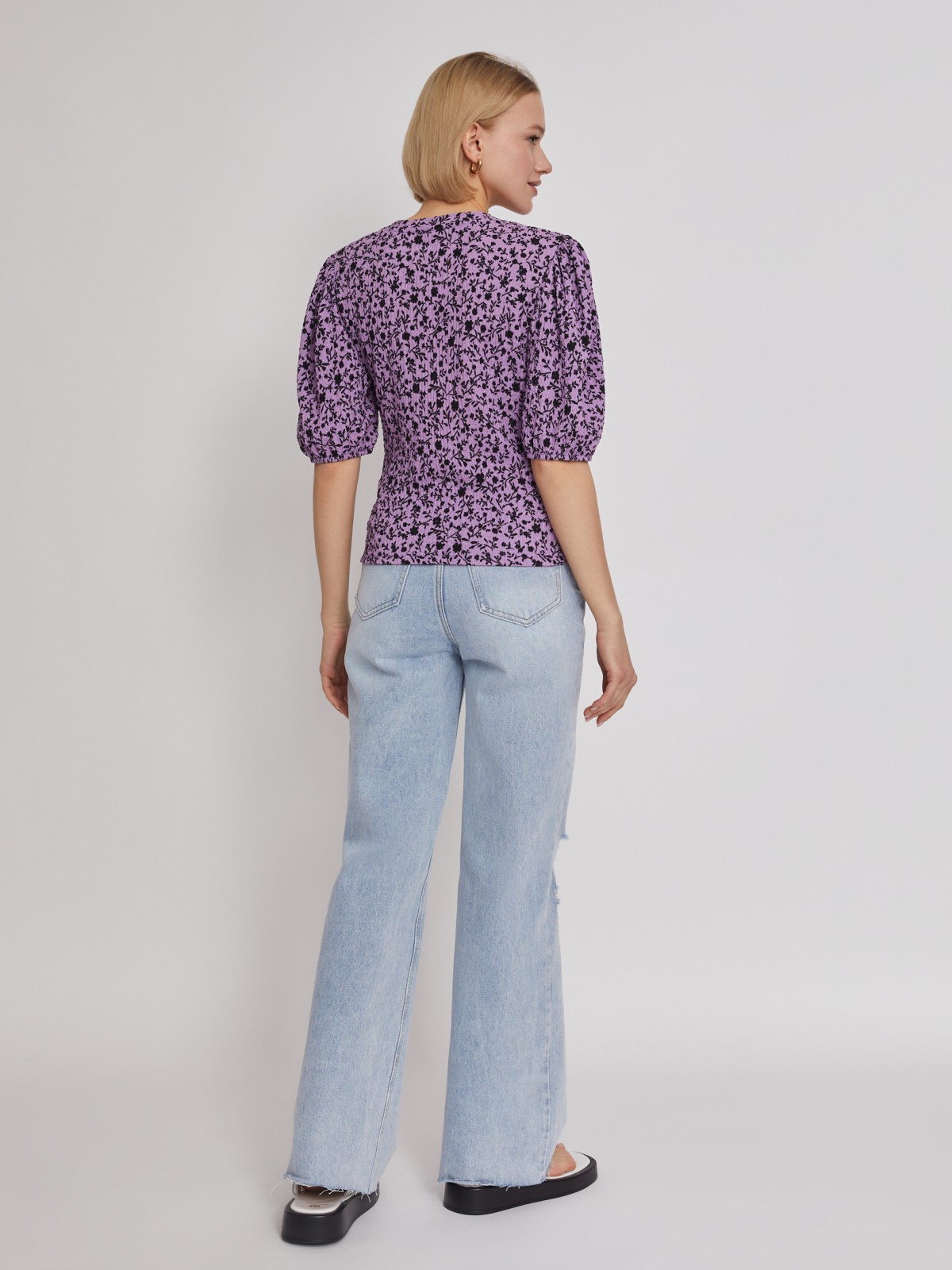 Топ-блузка с коротким рукавом zolla 02321122L041, цвет лиловый, размер XS - фото 6