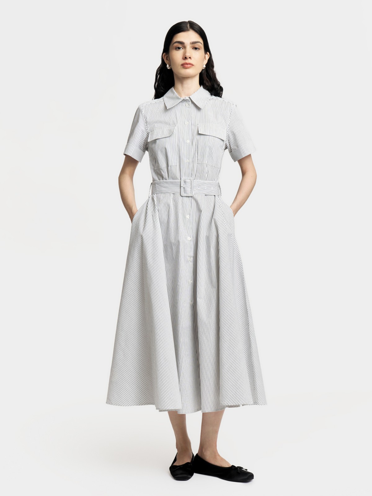 Платье-рубашка миди с поясом