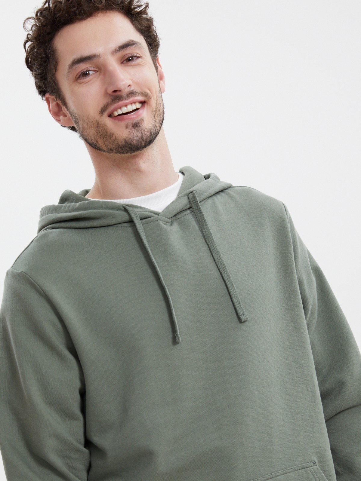 Худи из хлопка с капюшоном однотонное