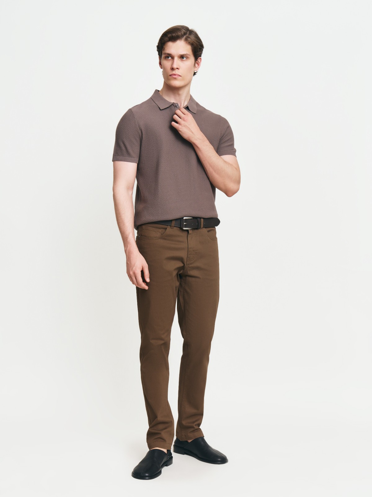 Трикотажный джемпер поло из хлопка с коротким рукавом Трикотажный джемпер поло из хлопка с коротким рукавом