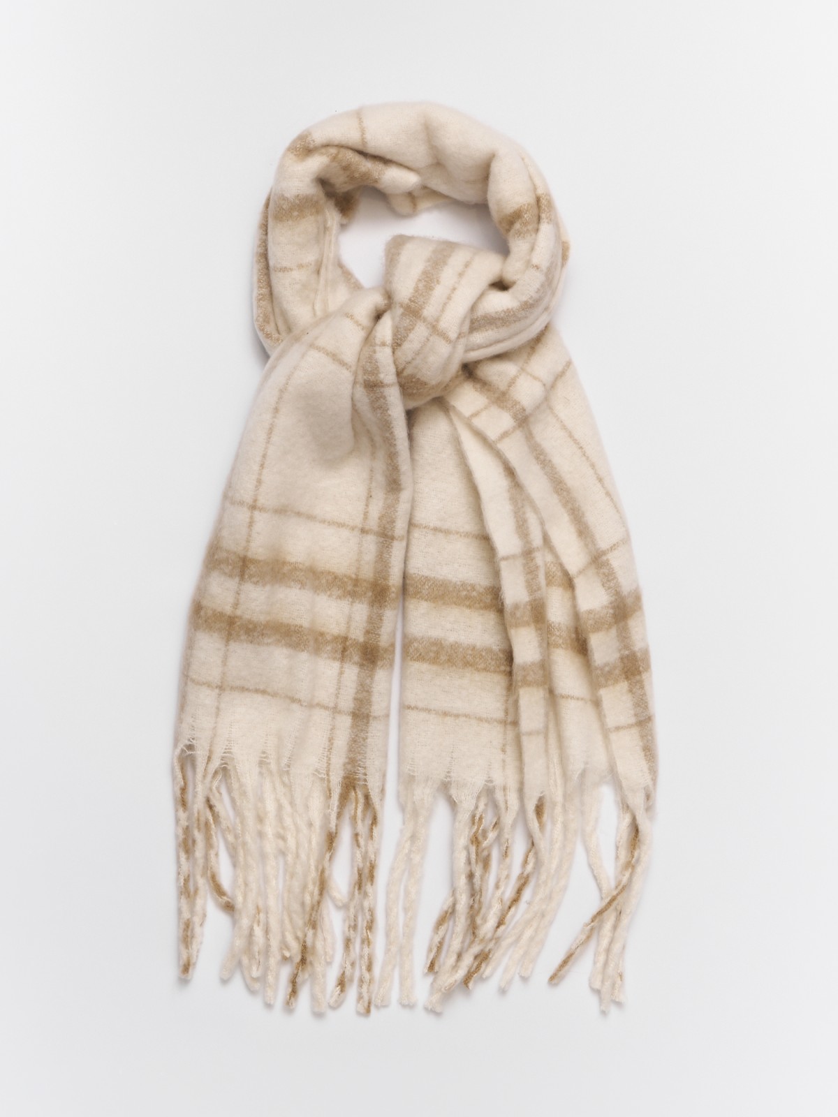 Тёплый шарф в клетку с длинной бахромой